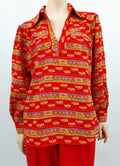 Red women's blouse with yoke, 80s, size 40-42