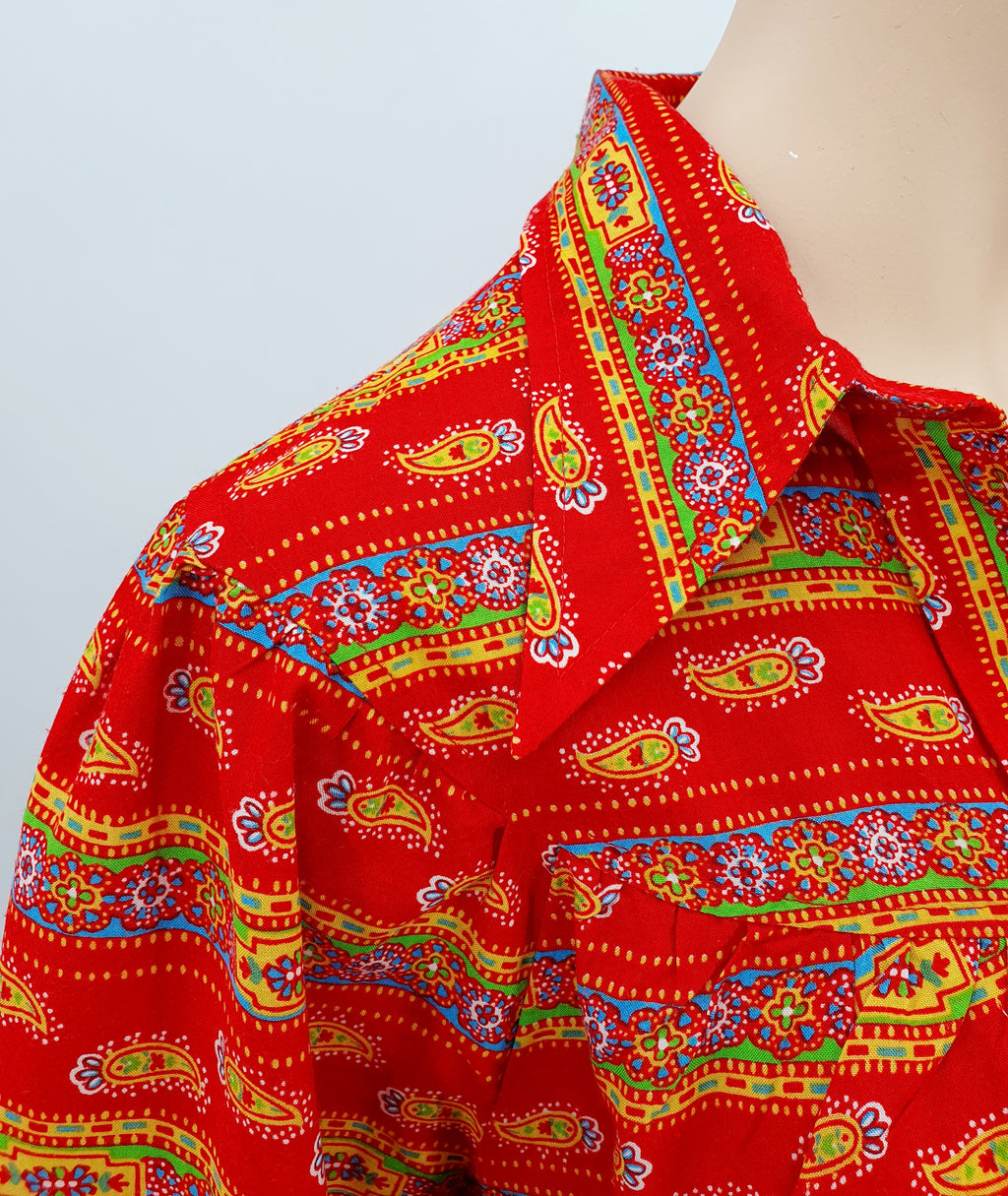 Red women's blouse with yoke, 80s, size 40-42