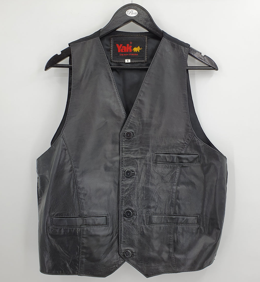 Yak, men's black leather vest, Size S/M