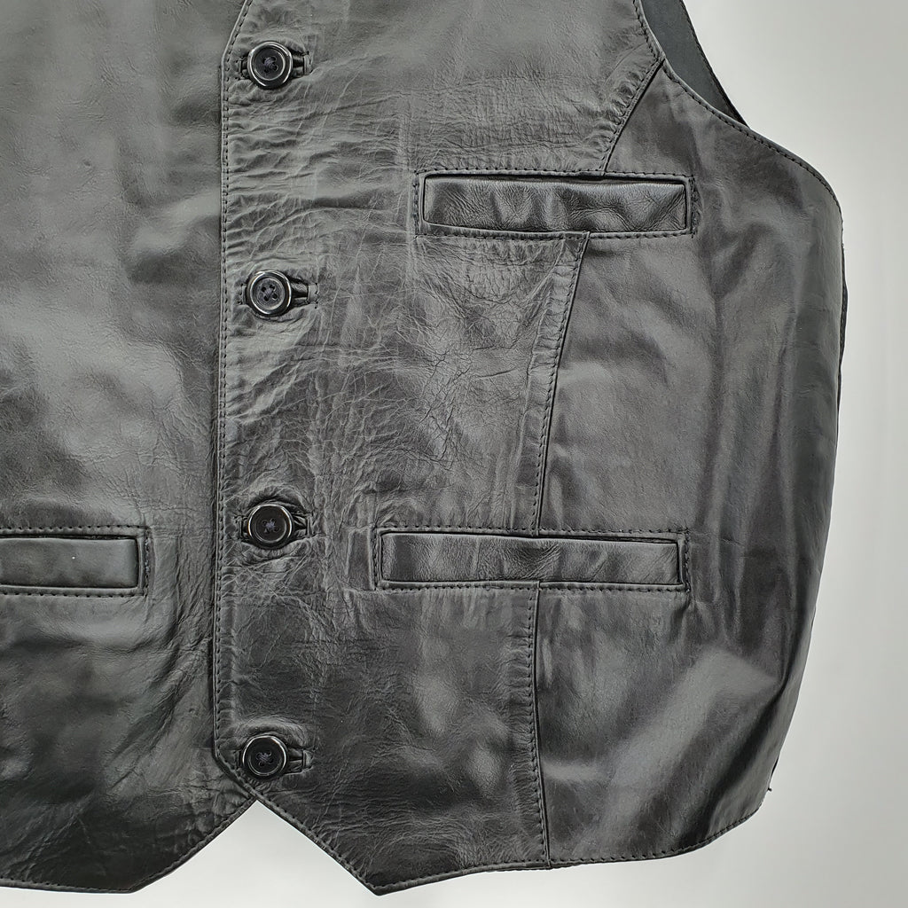 Yak, men's black leather vest, Size S/M