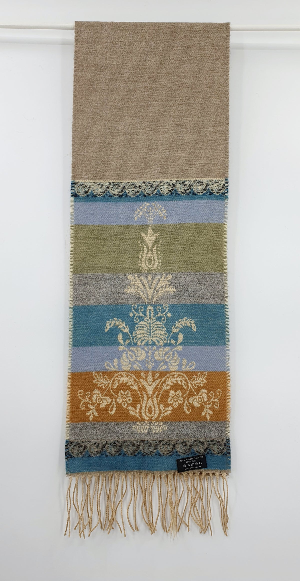 Pitkänmallinen vintagehuivi ornamenttikuviolla koko 25x140cm