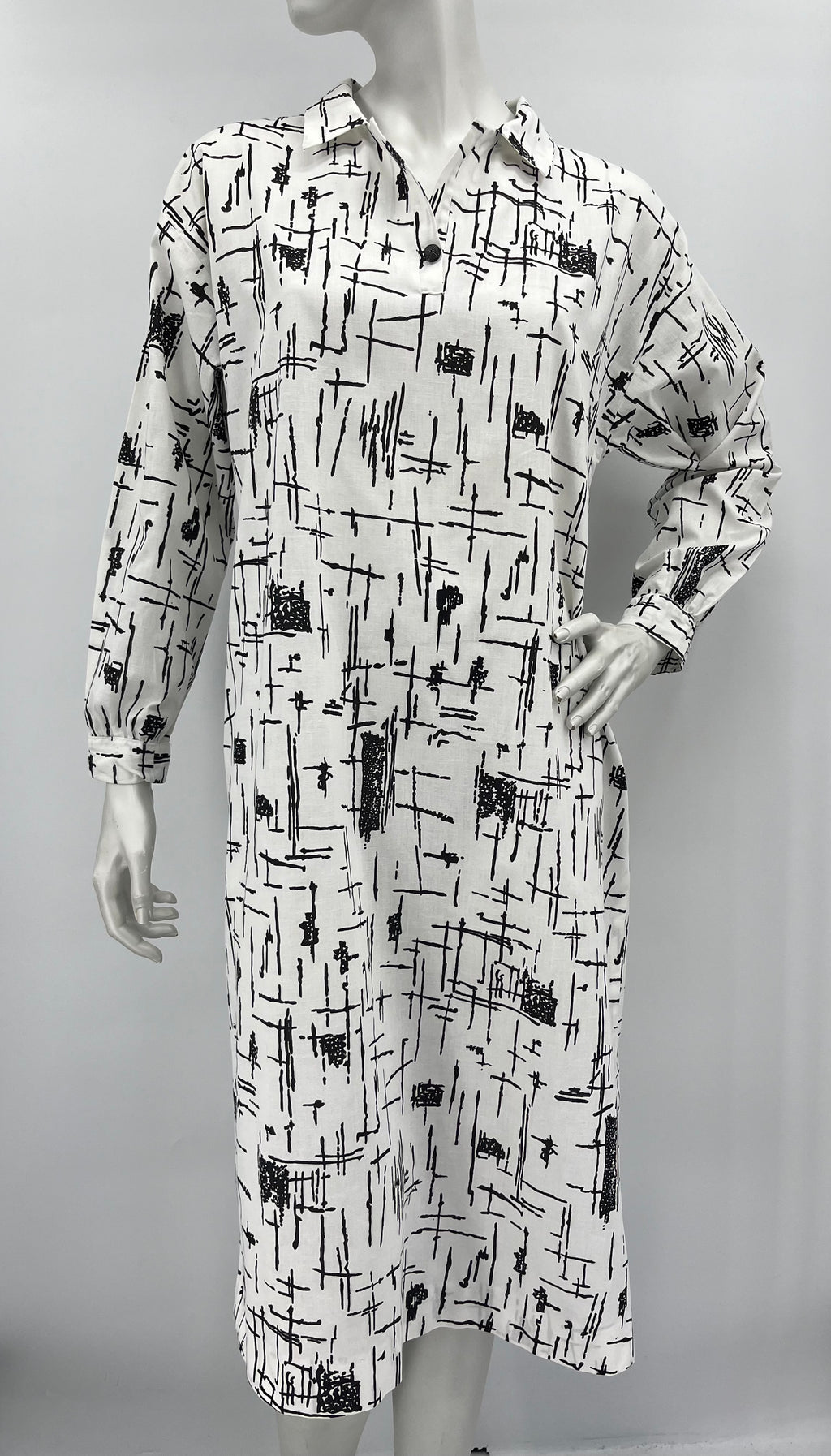 Black and white cotton dress from the 80s, size 40