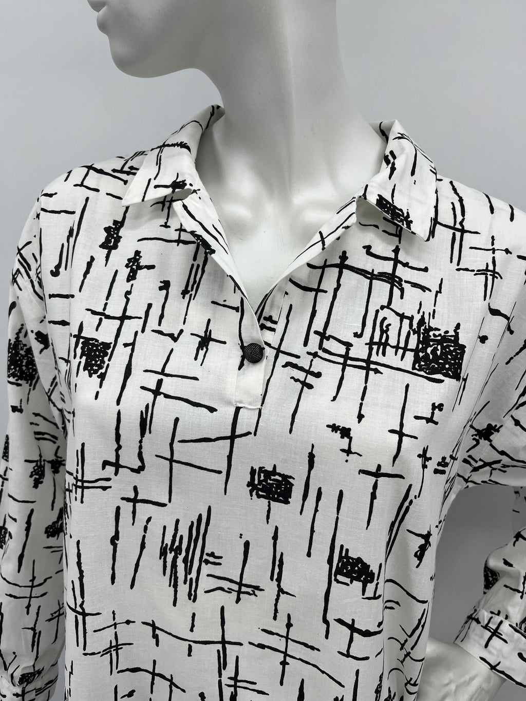 Black and white cotton dress from the 80s, size 40
