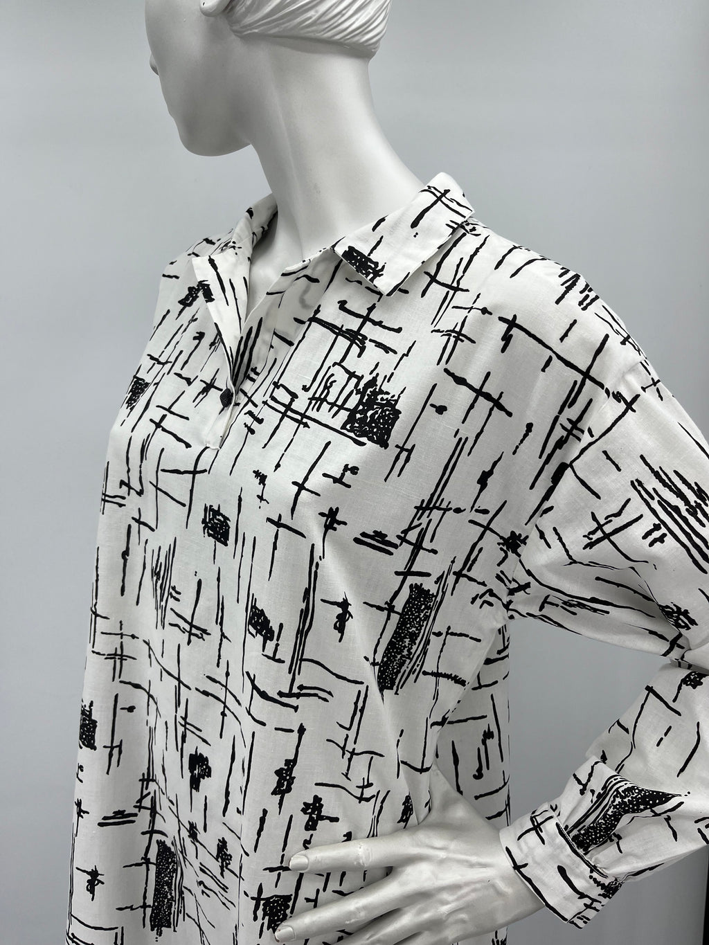 Black and white cotton dress from the 80s, size 40