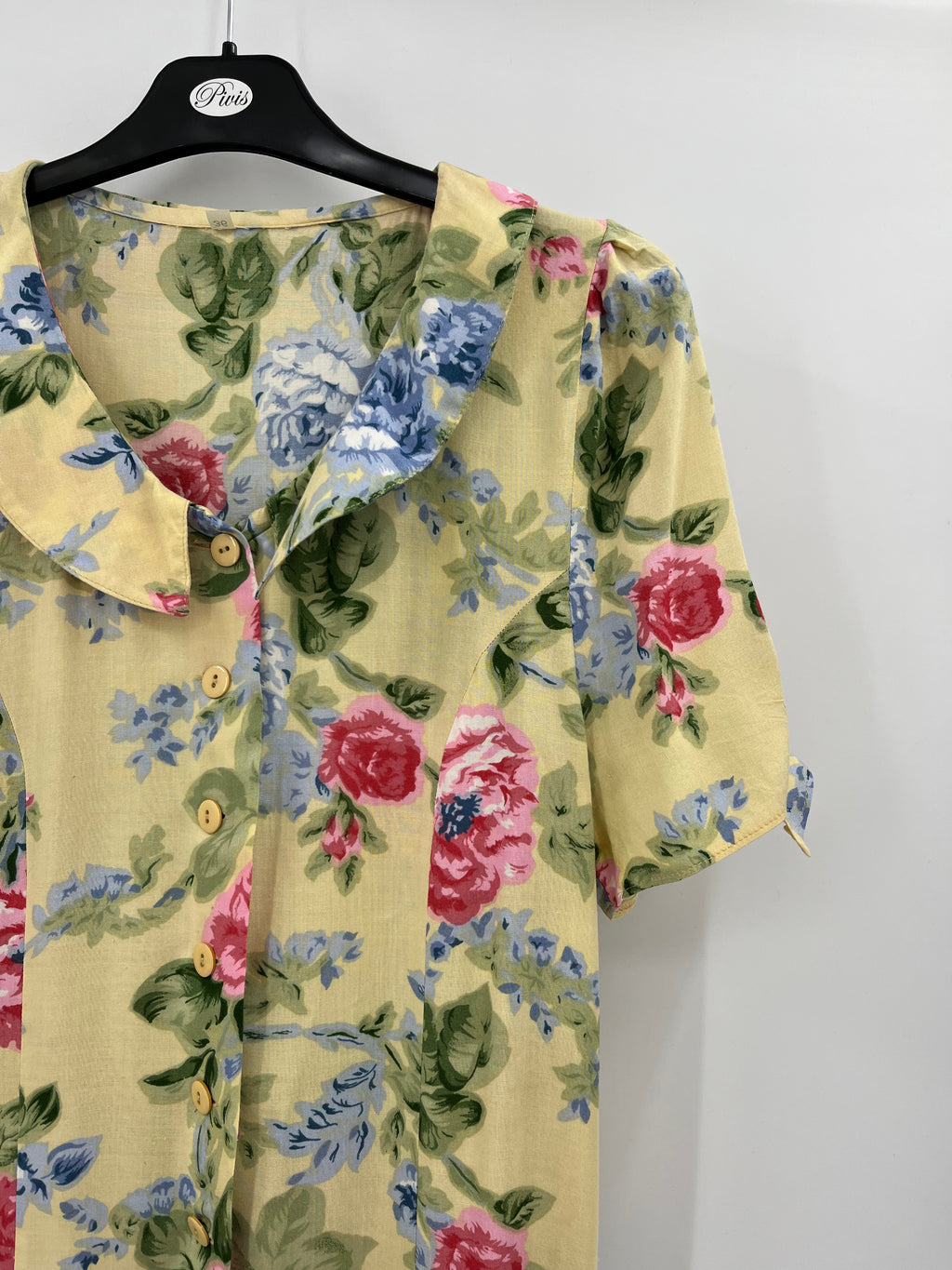 Light yellow floral dress, 80s, size 36-38