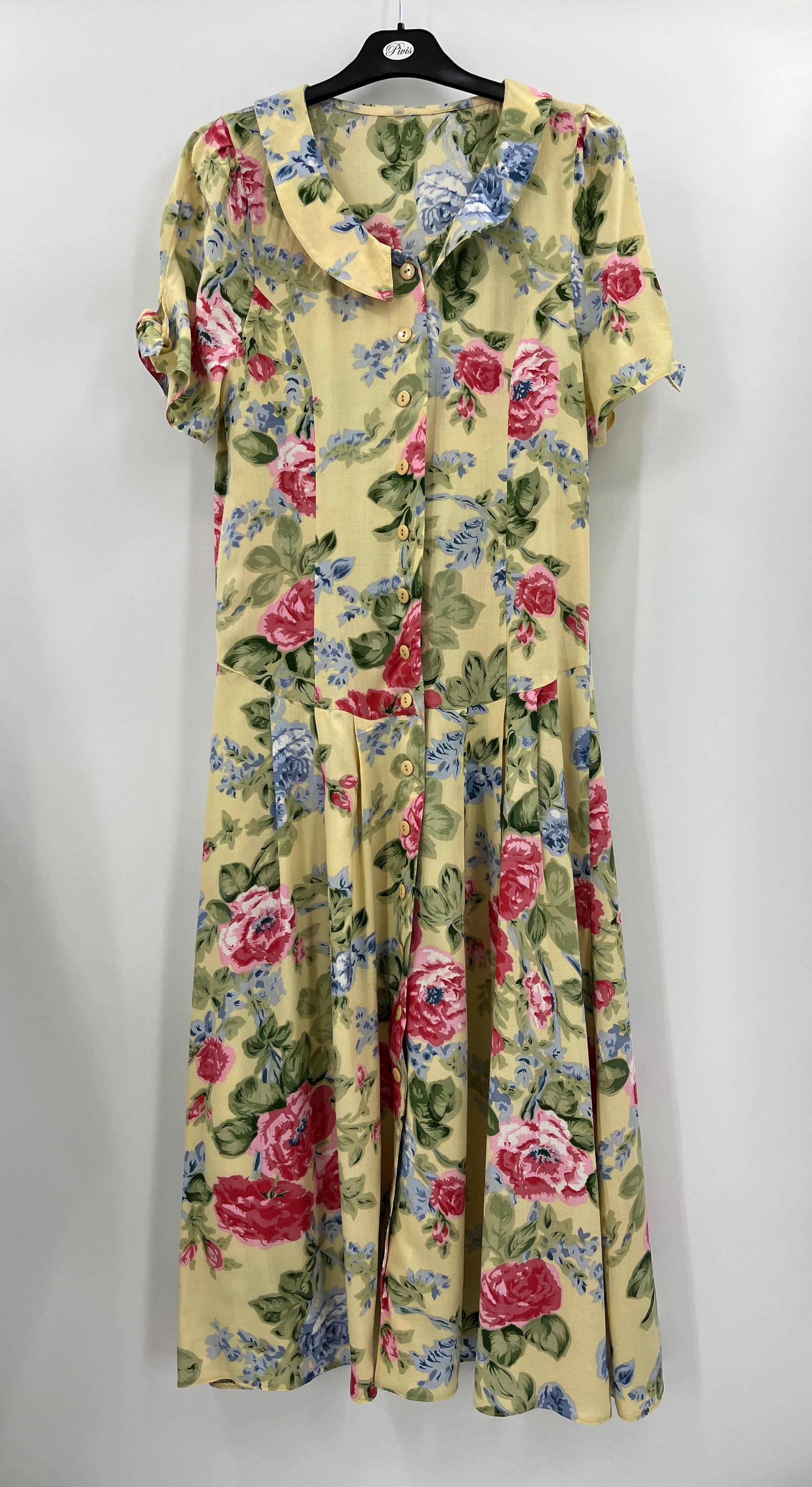 Light yellow floral dress, 80s, size 36-38