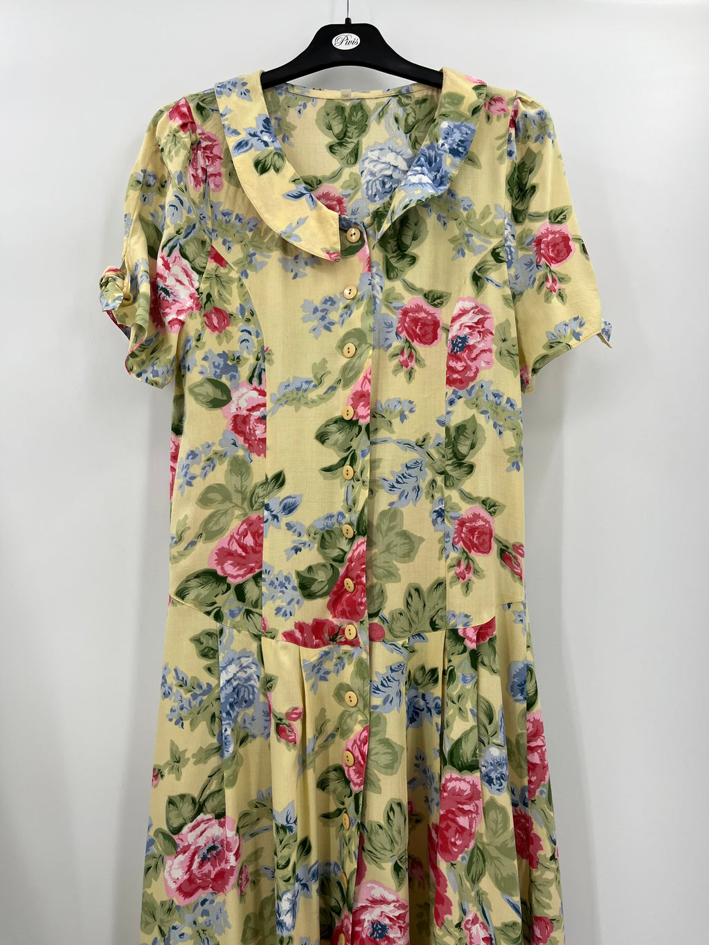 Light yellow floral dress, 80s, size 36-38