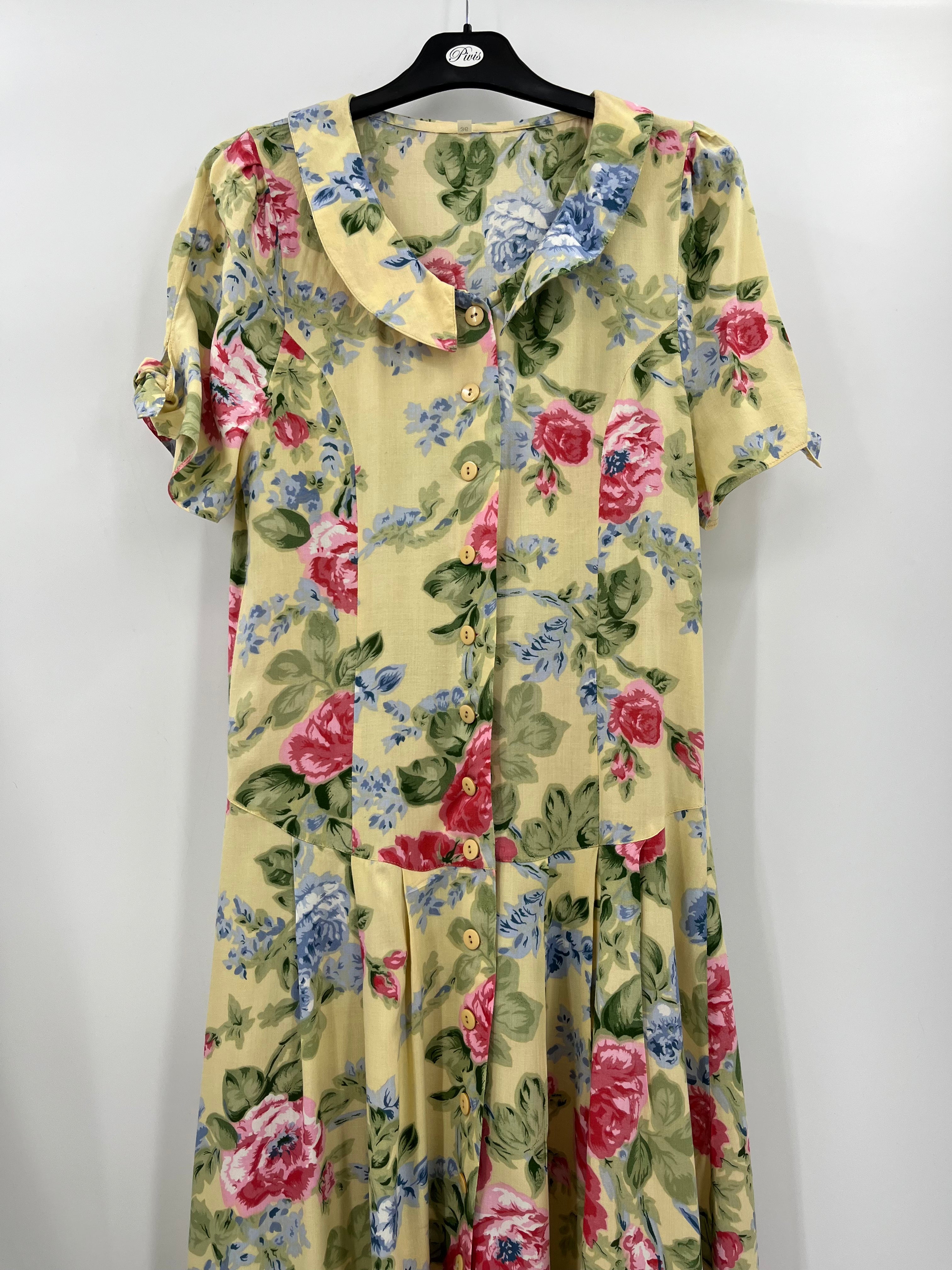 Light yellow floral dress, 80s, size 36-38