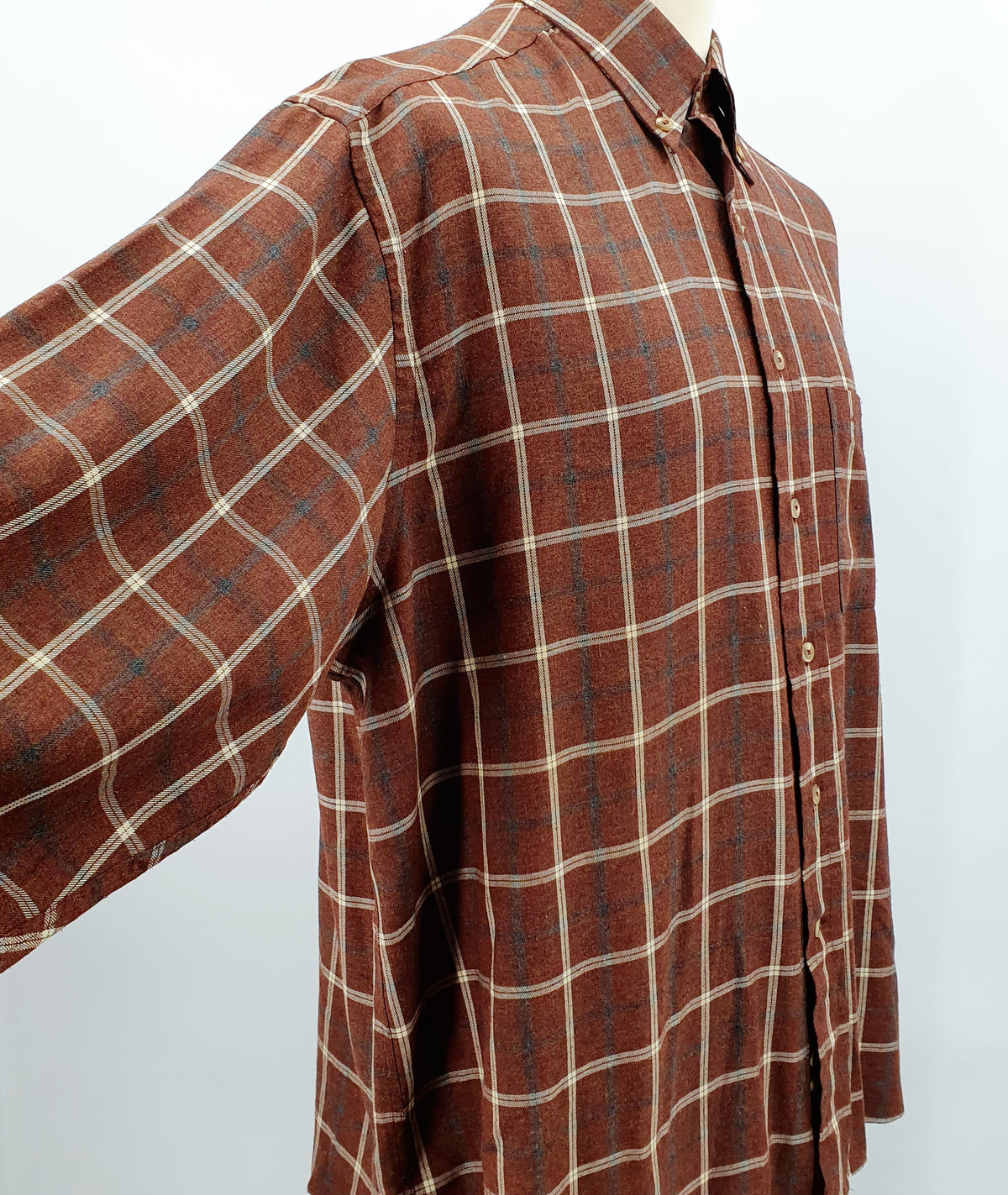 Pierre Cardin, men's brown checked shirt from the 90s-2000s, size 3XL