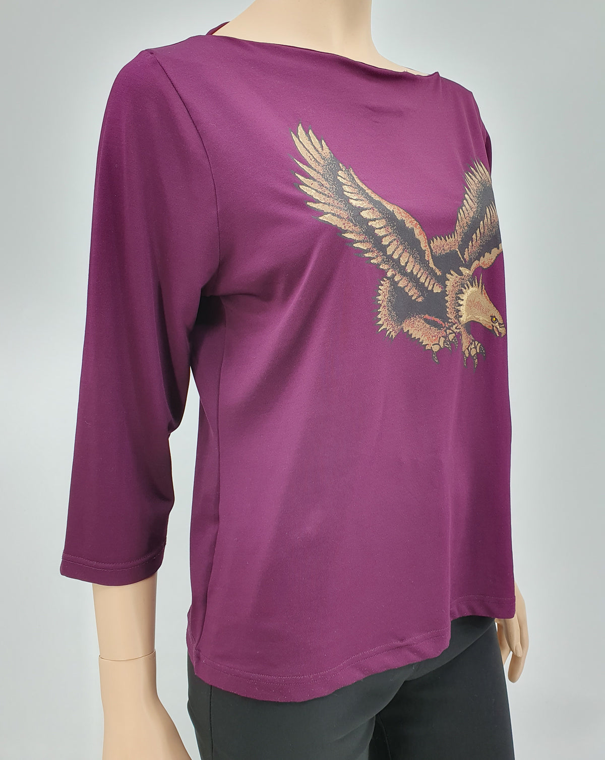 Hennes, plum colored Y2K sweater with bird pattern, size 38-40