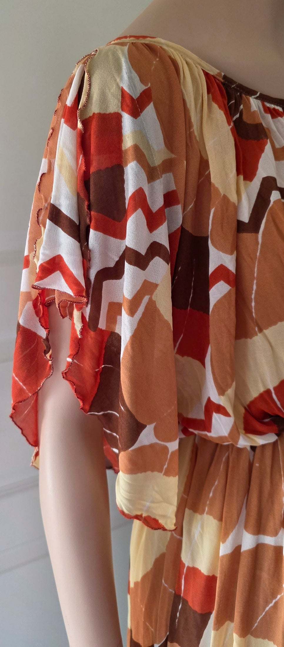 Flowing warm-toned summer dress from the 80s-90s, size 36-38-40