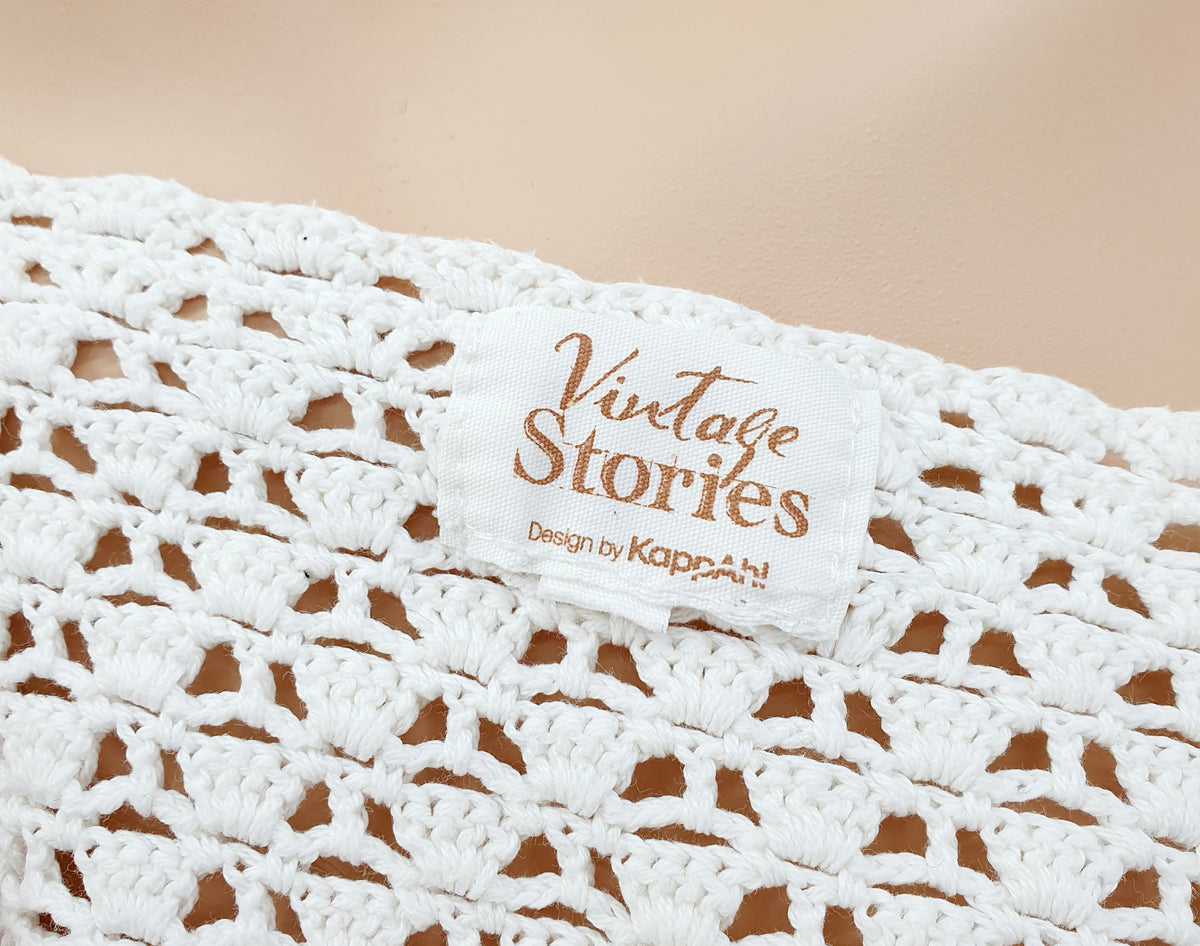 Vintage Stories, valkoinen virkattu jakku, koko 36(38)