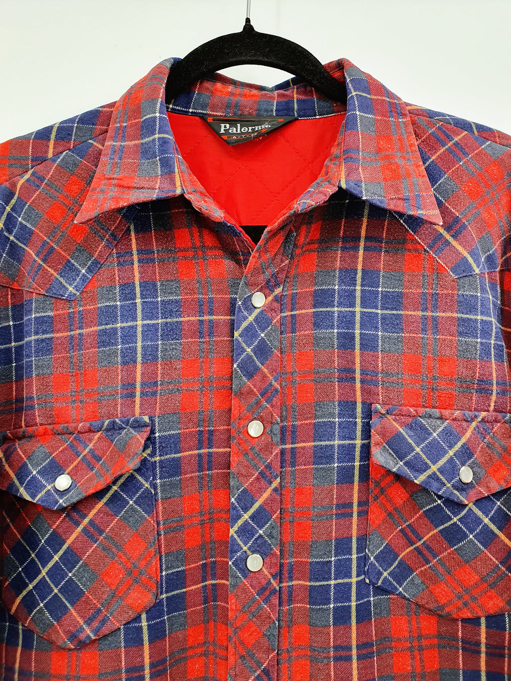 Palermo, men's checkered shirt with quilted lining, from the 80s, size M/L, women's 42