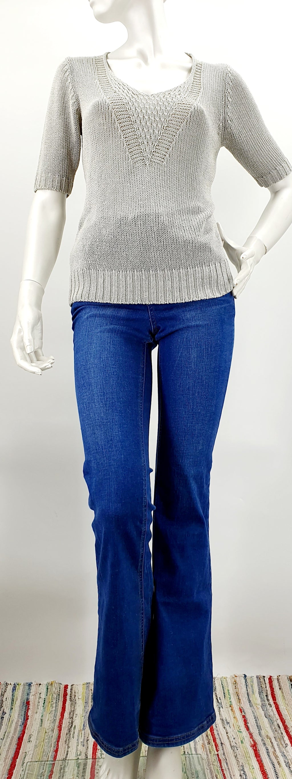 Santarelli, gray short-sleeved lace sweater from the 90s-2000s, size 34-36