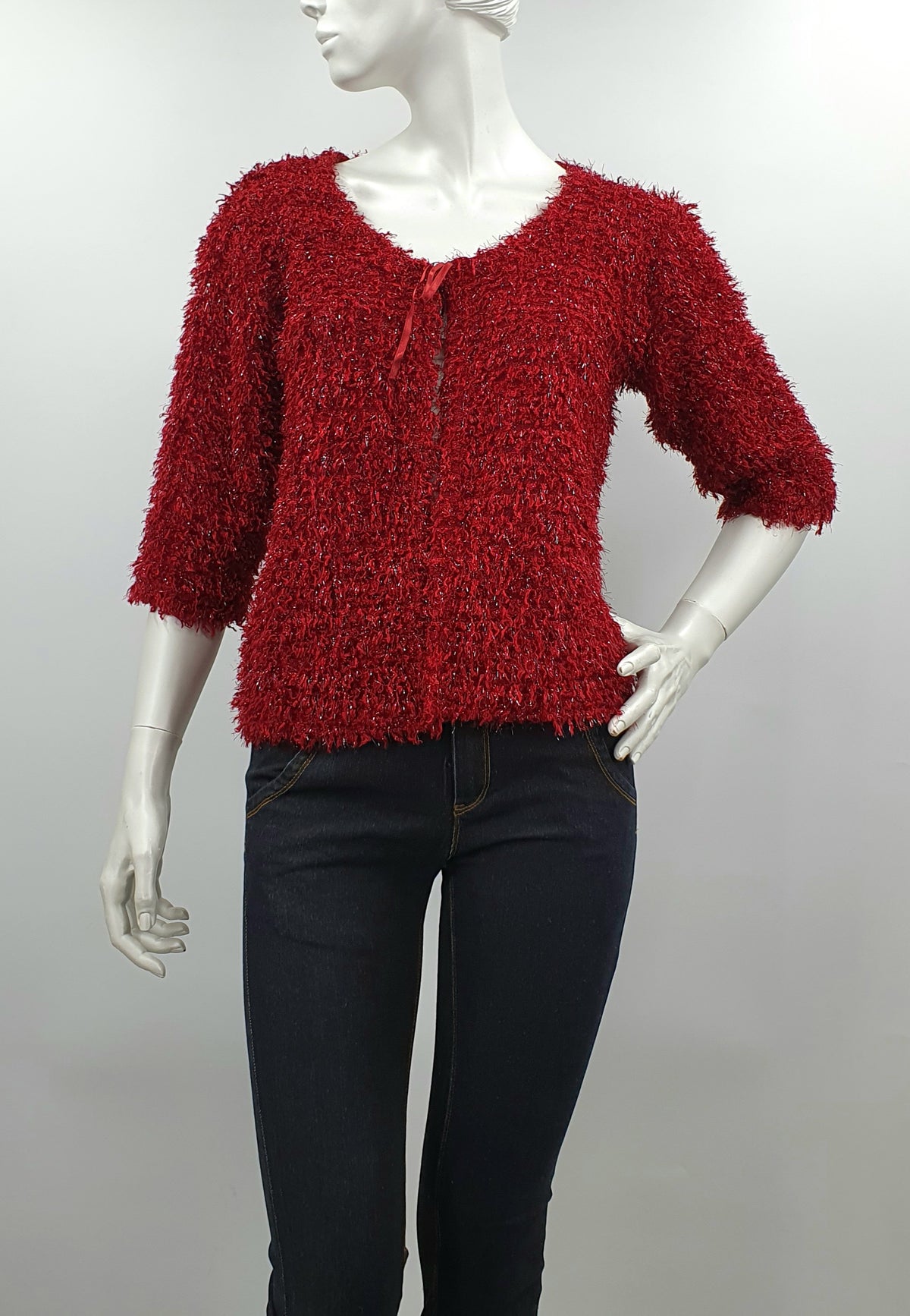 Premiere Collection, tummanpunainen kimalteleva neulejakku, koko 36