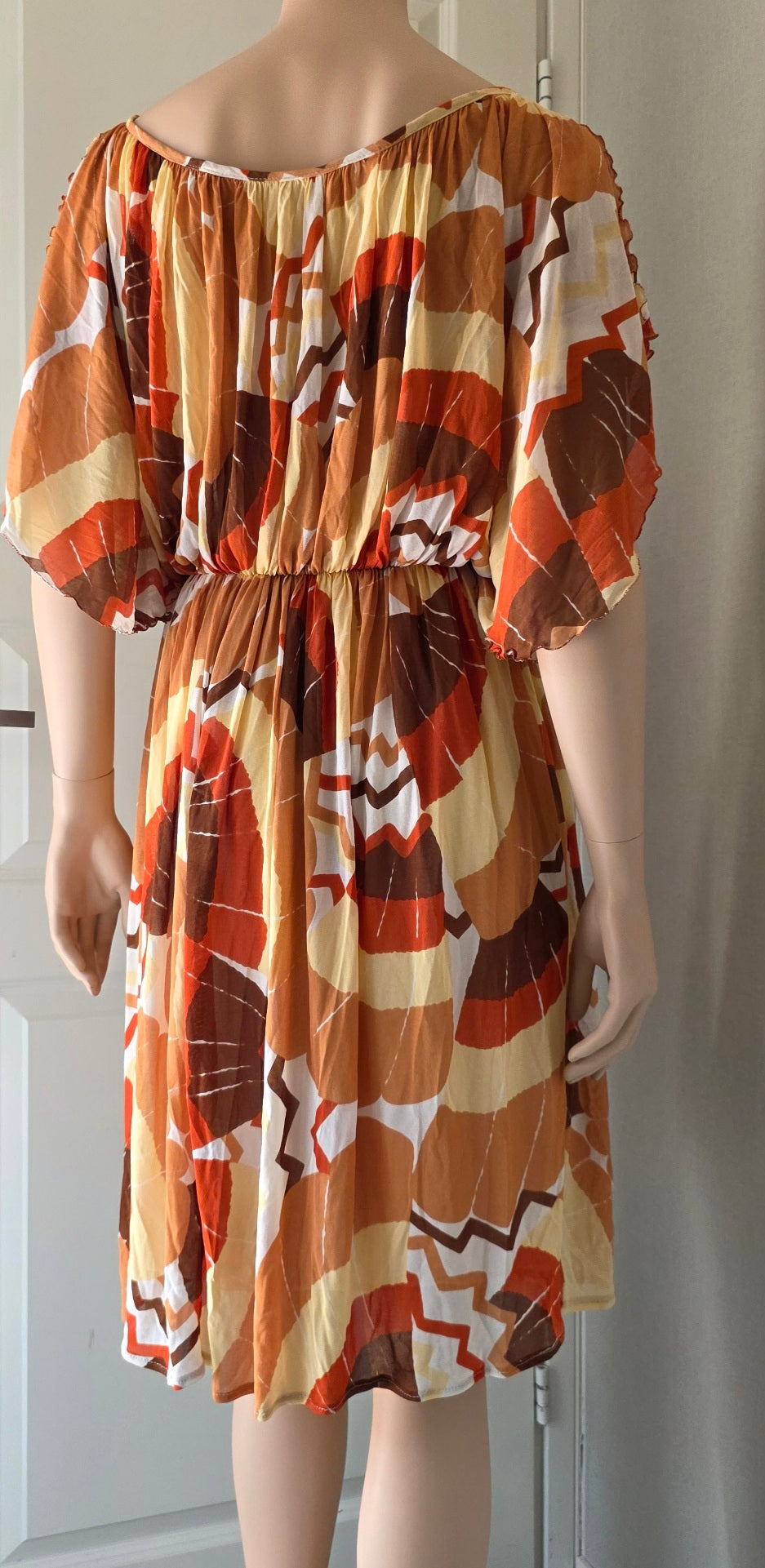 Flowing warm-toned summer dress from the 80s-90s, size 36-38-40