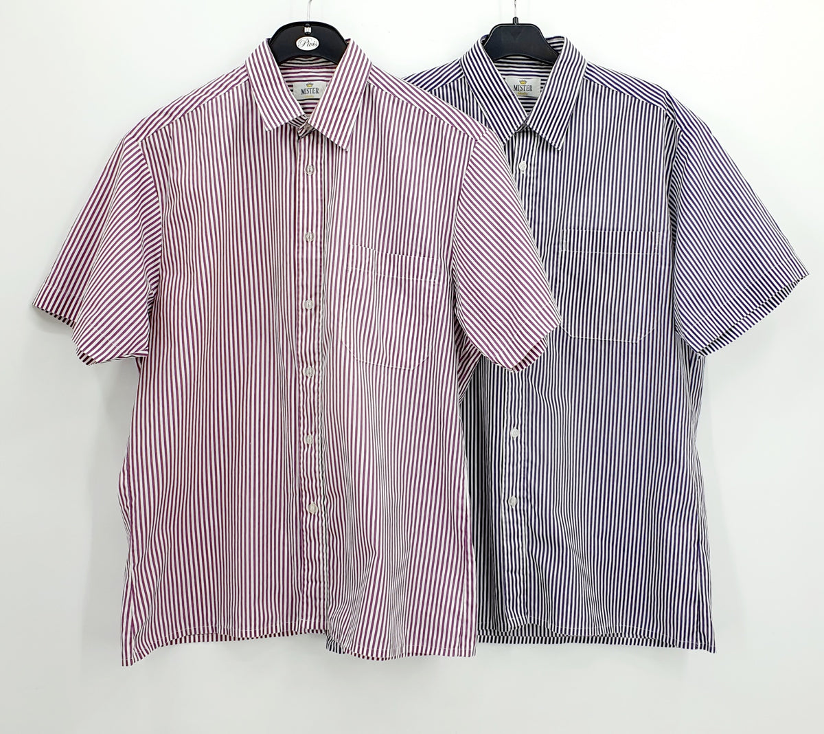 Mister Quality, striped men's shirt from the 80s, pink/blue, size M
