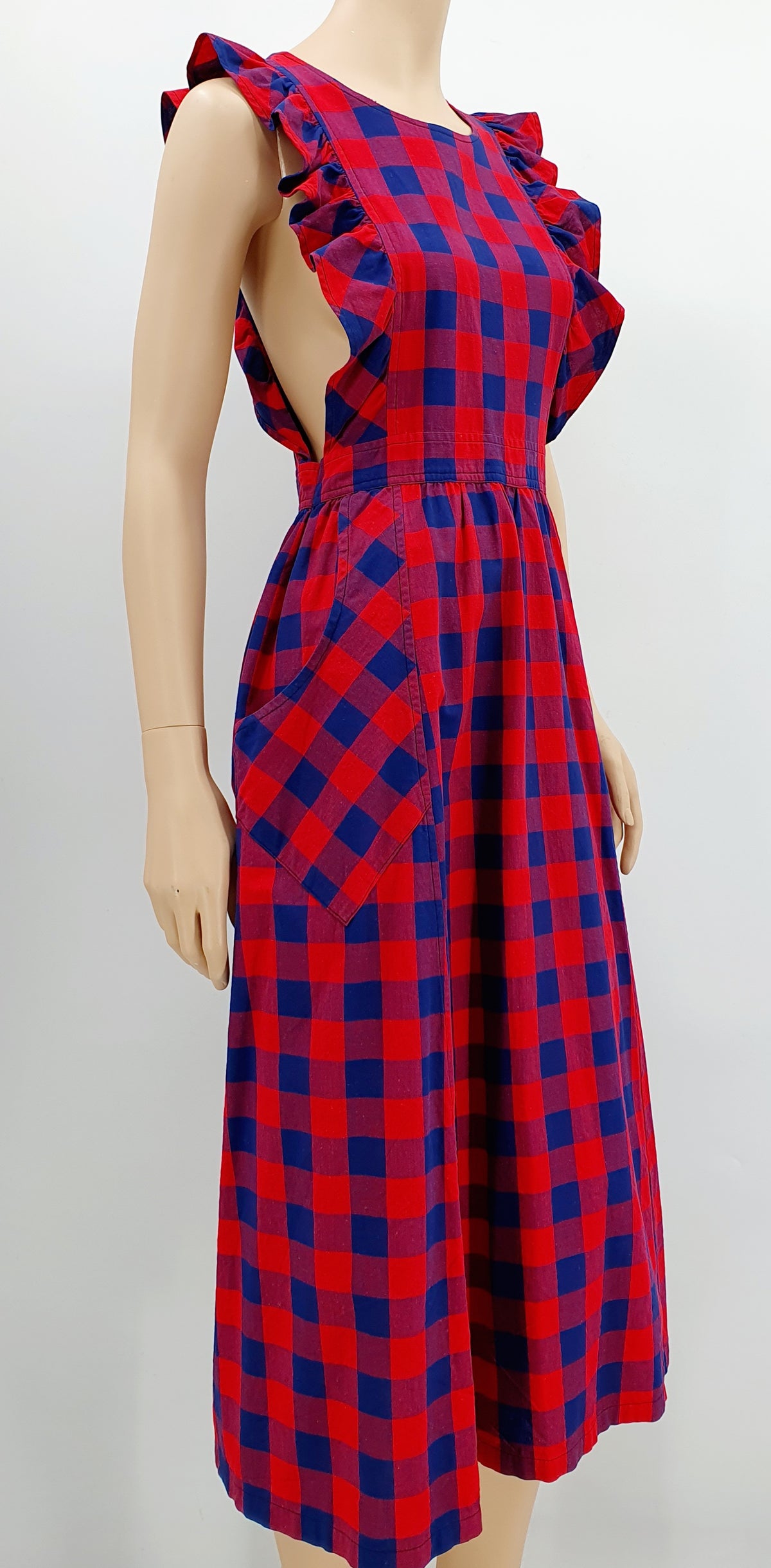 Essumekko, sinipunainen ruutukuvio, koko 34-36