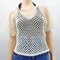 White crocheted sweater with mesh pattern, size 36