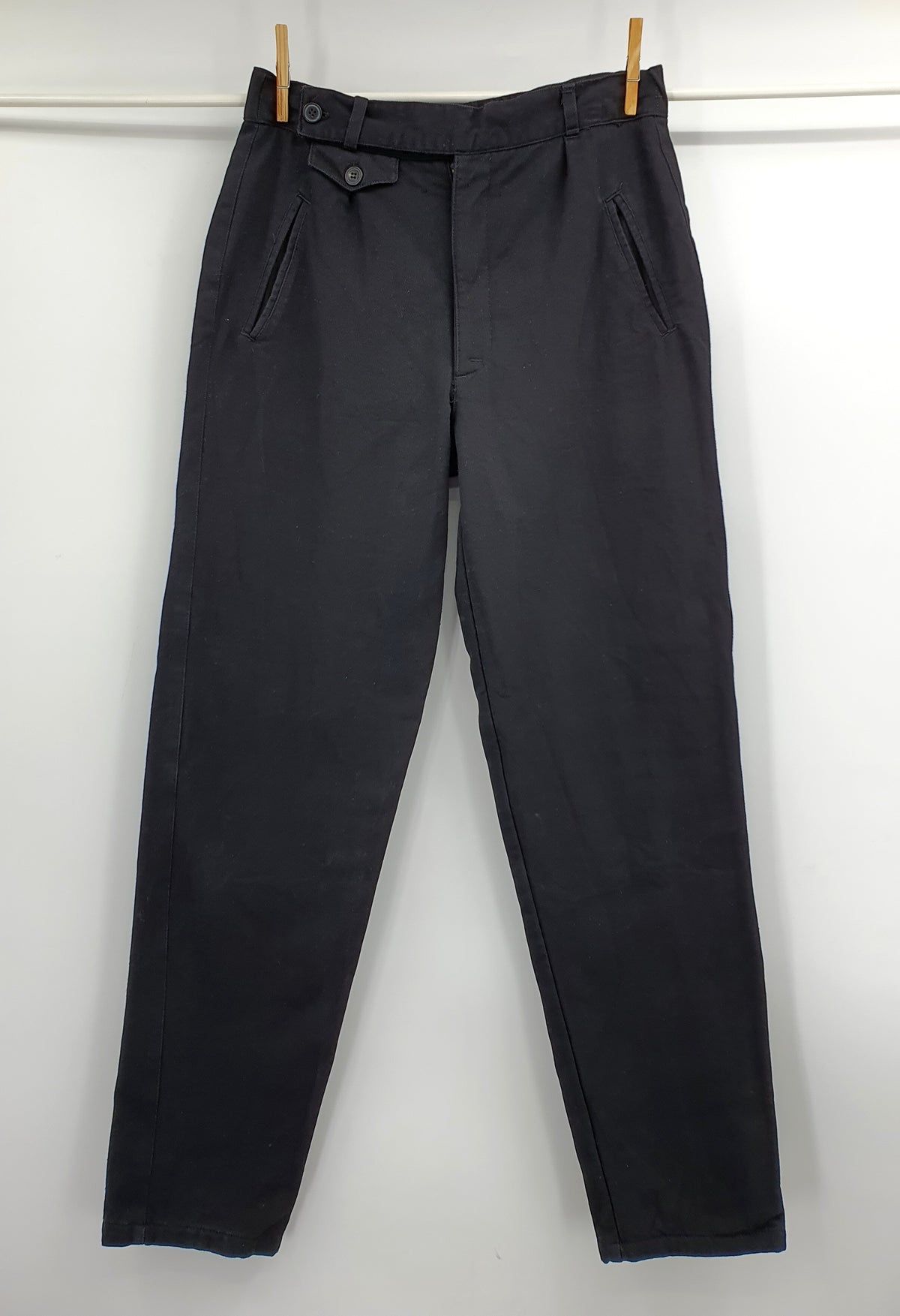 KappAhl, black high-waisted cotton trousers with flannel lining, 90s, belt circumference 70cm, size 34