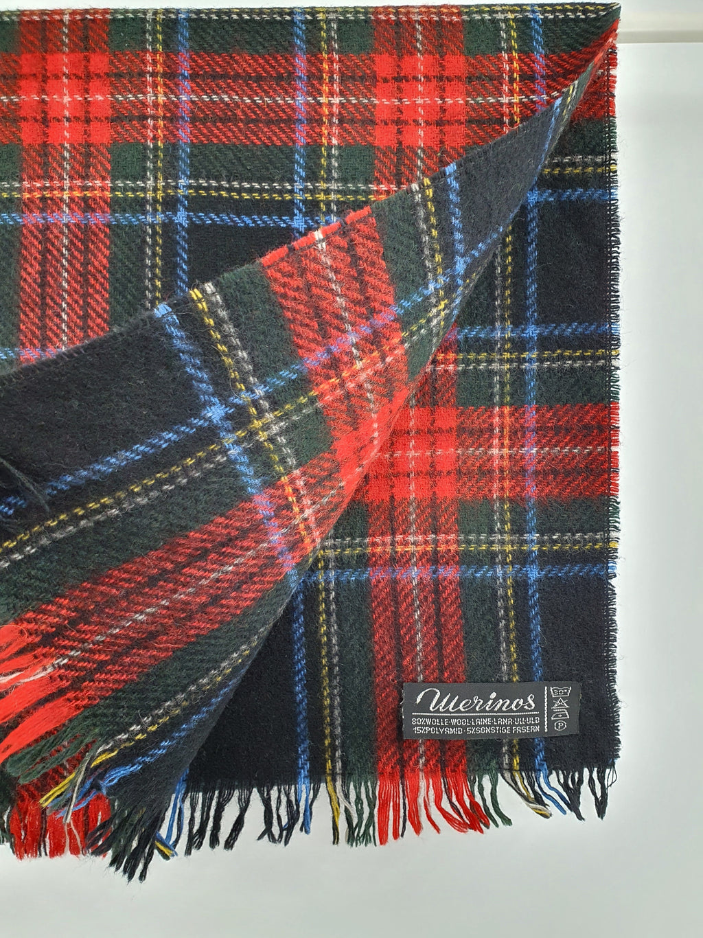 Merino, tartan wool scarf from the 70s-80s, size 25x120cm