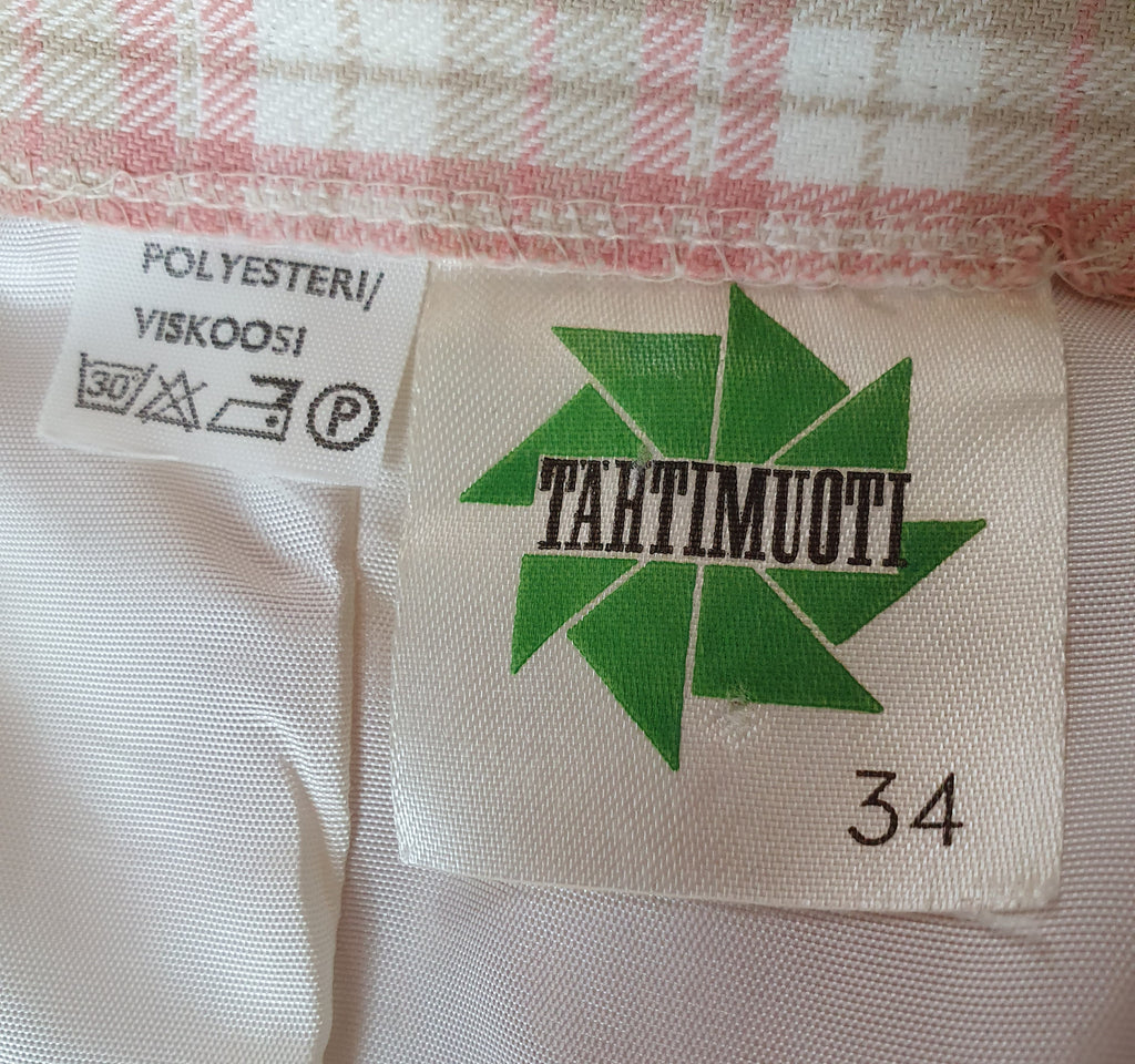 Tähtimuoti, pastellinvärinen vekkihame 70-luvulta, vyötärö 64cm, koko 32-34