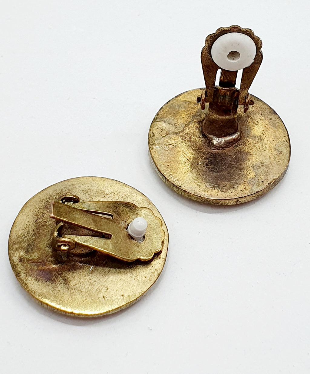 Clip earrings, brass-colored