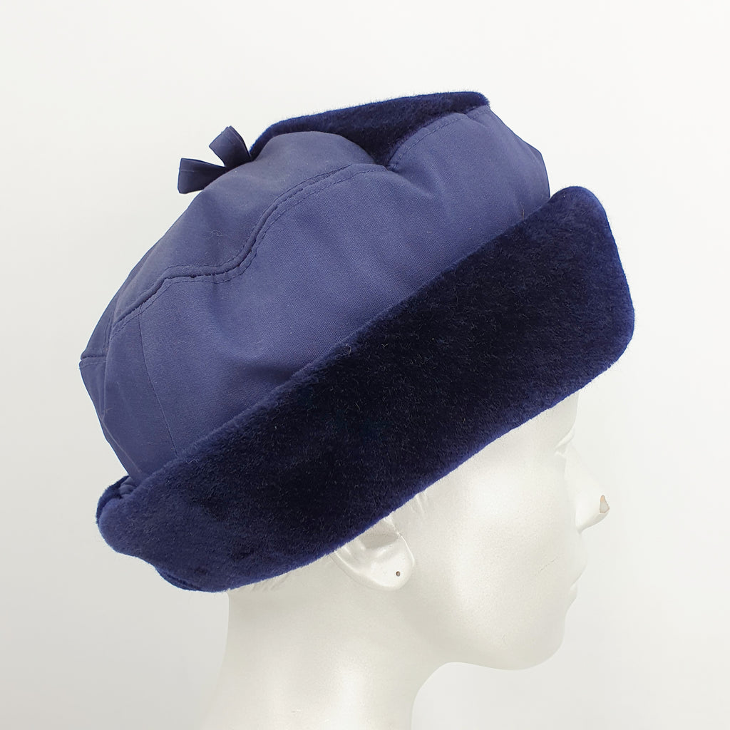 Dark blue padded winter hat from the 80s, size 60cm