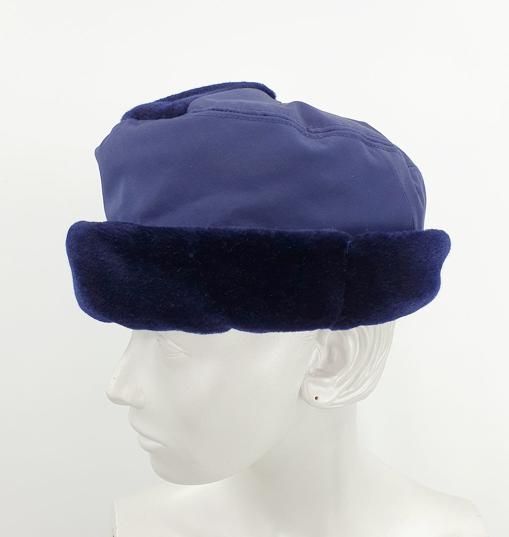 Dark blue padded winter hat from the 80s, size 60cm