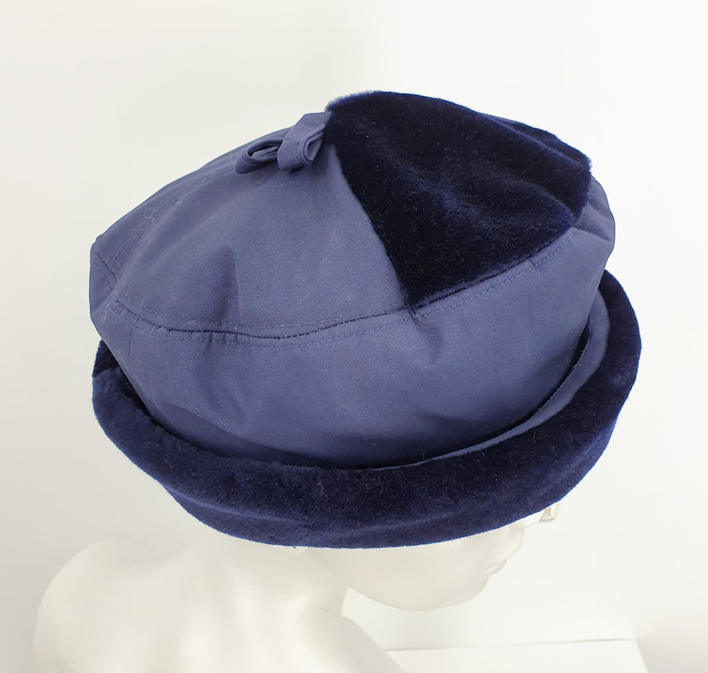 Dark blue padded winter hat from the 80s, size 60cm