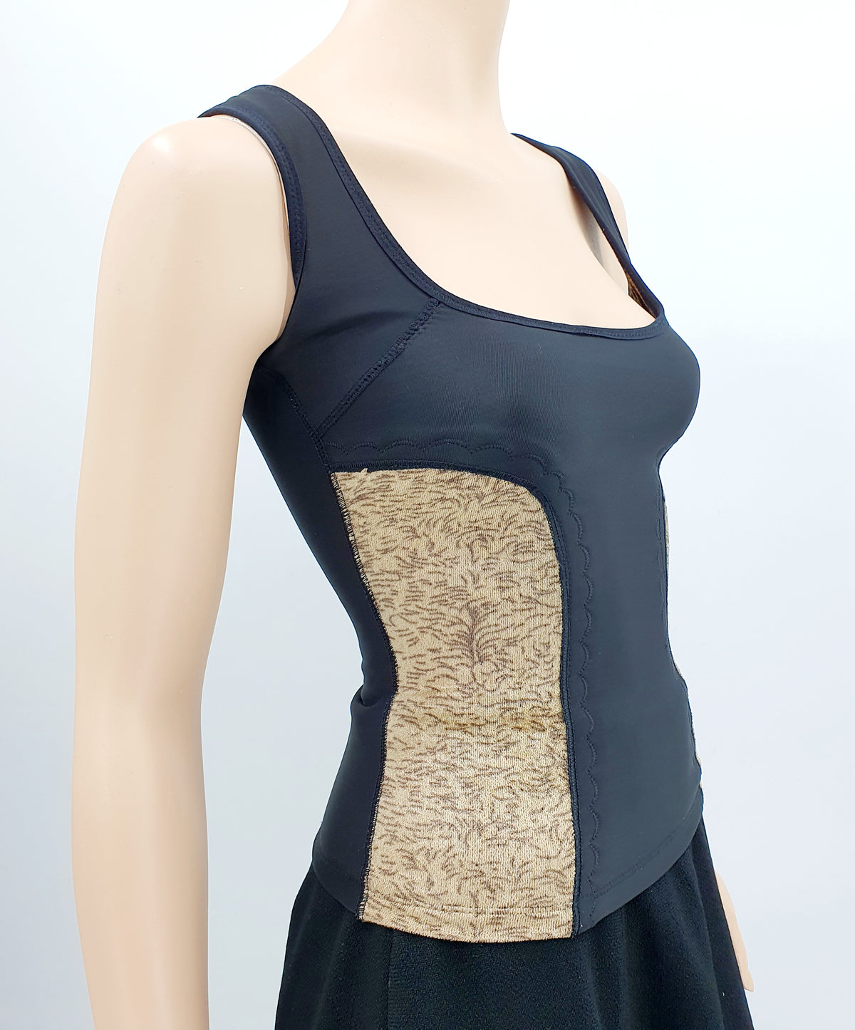 Shaping top, black/panther print, size 34-36