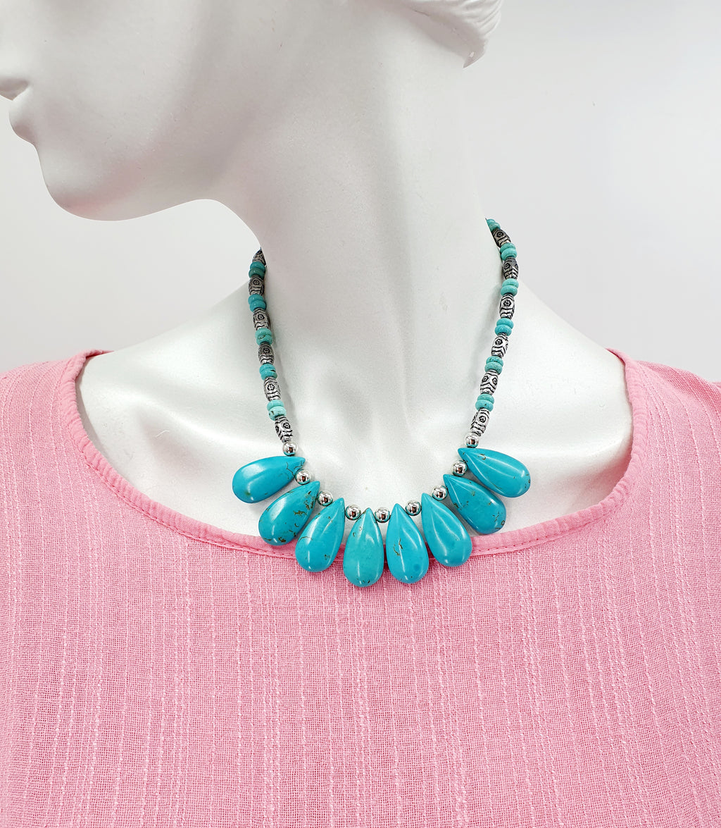 Boho style necklace, flat stone beads, length 40cm