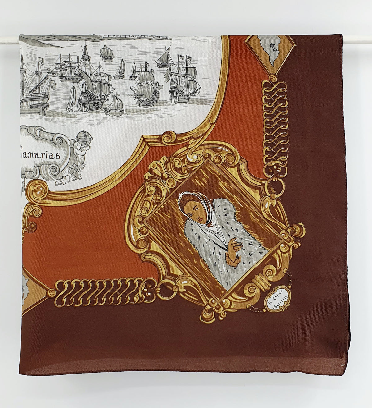 Canary Islands-themed scarf from the 80s-90s, size 77x77cm