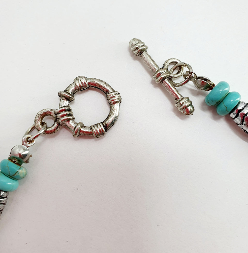 Boho style necklace, flat stone beads, length 40cm