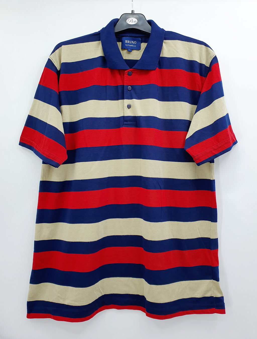 Bruno Altonelli, wide-striped men's polo shirt from the 90s, size M