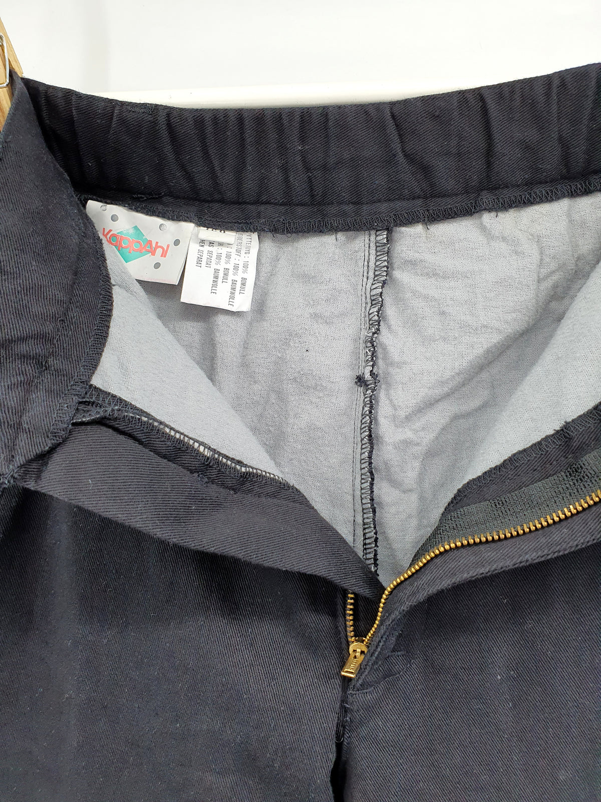 KappAhl, black high-waisted cotton trousers with flannel lining, 90s, belt circumference 70cm, size 34