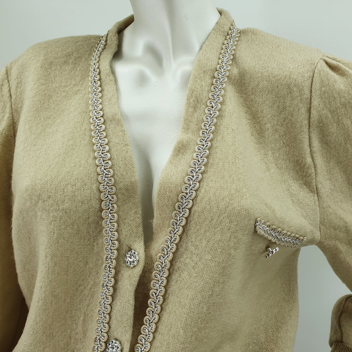 Italialainen vintage neuletakki 80-luku Beige ja hopeanauha