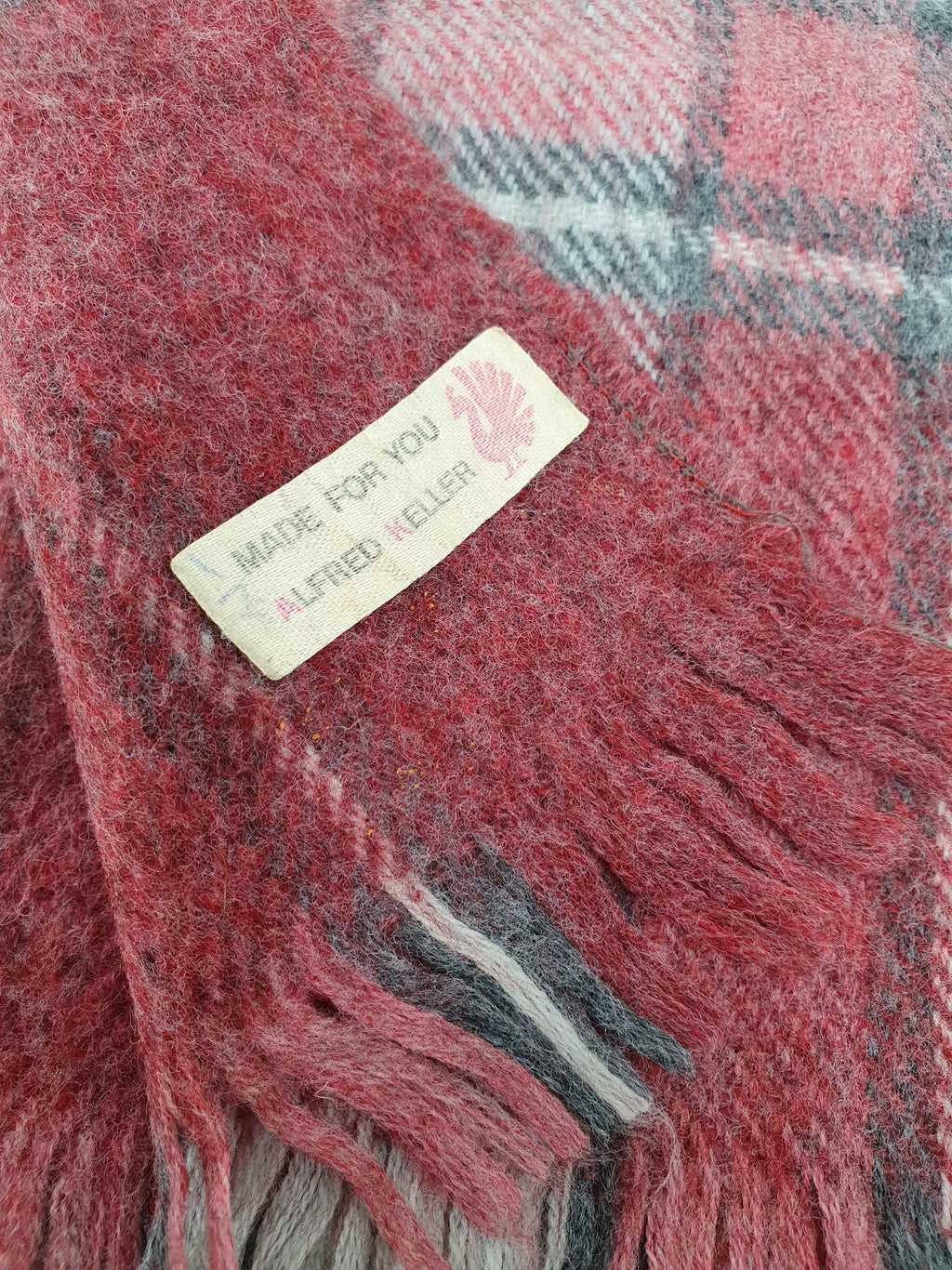Checked vintage scarf | Grey-pink | Size 21x120cm