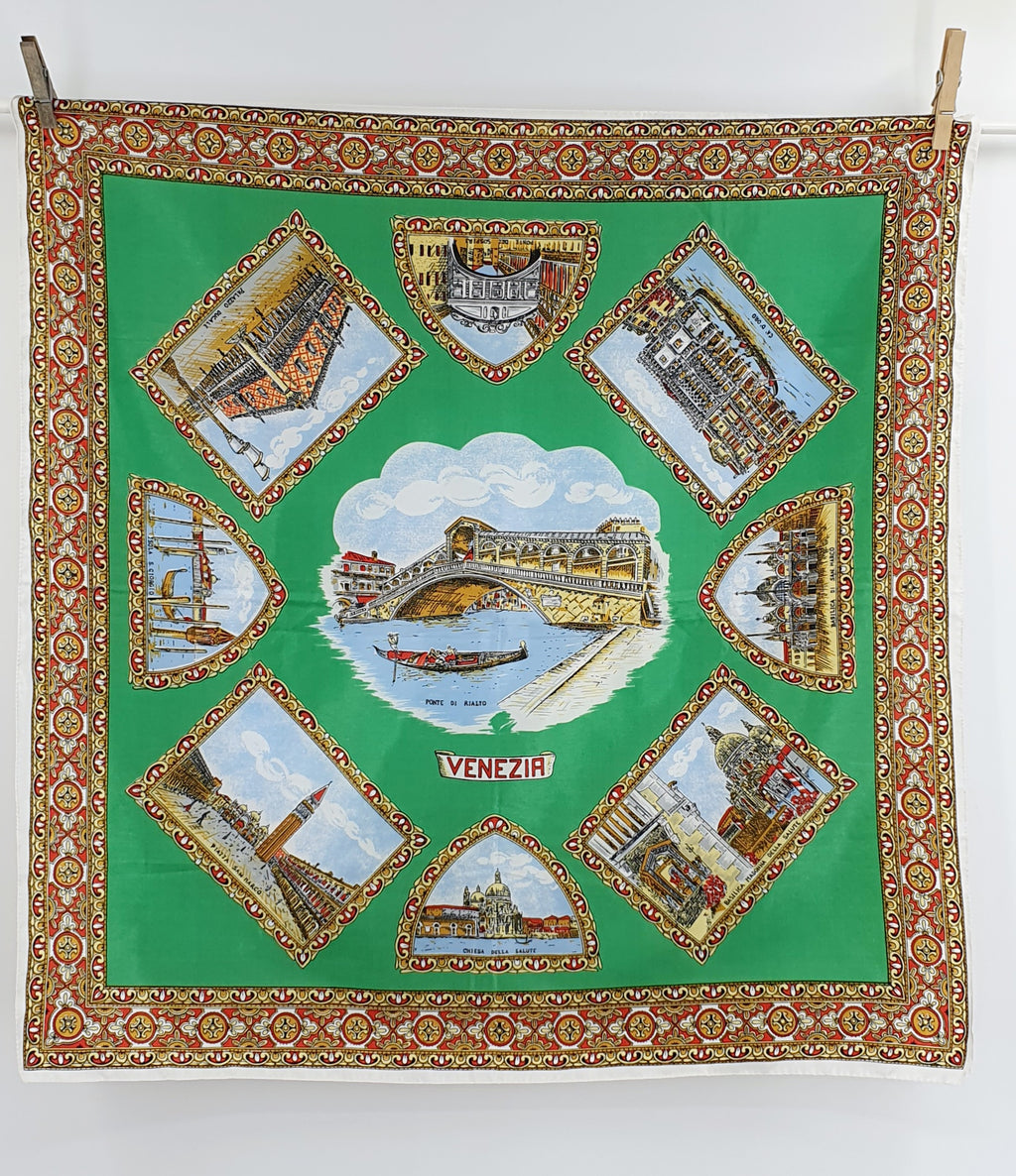 Venezia-aiheinen huivi 80-90-luvulta, koko 68x68cm