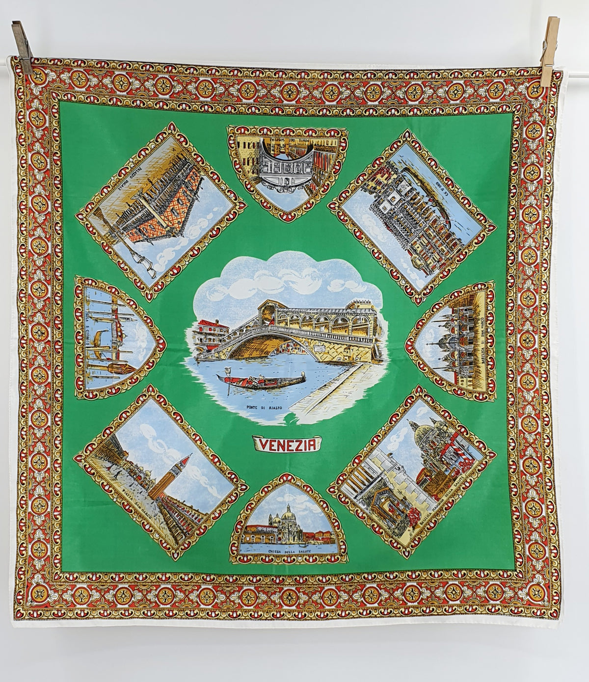 Venice-themed scarf from the 80s-90s, size 68x68cm
