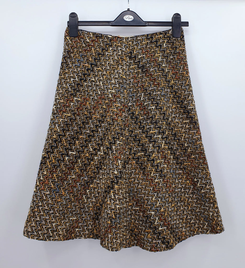 Leona, A-linjainen villasekoitehame 70-luvulta, vyöt.ymp. 68cm, koko 34(36)