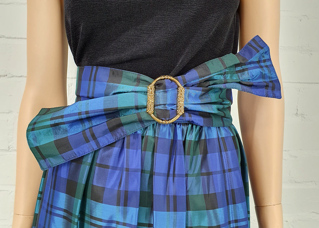 Long plaid party skirt and fabric belt | Waist circ. 84cm