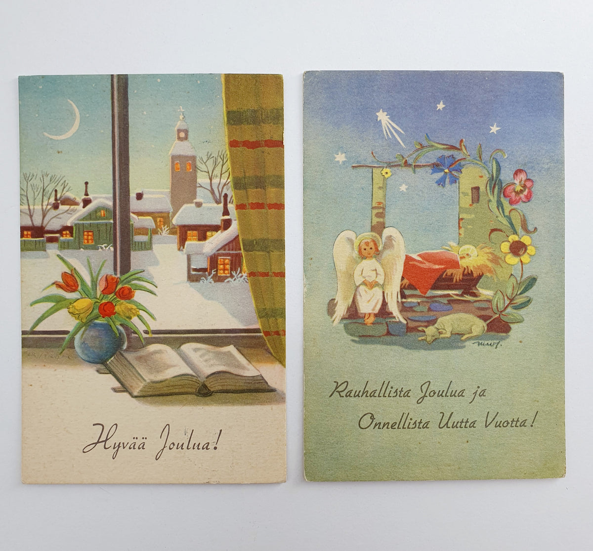 Vintage Christmas cards from the 1940s, 2 pcs