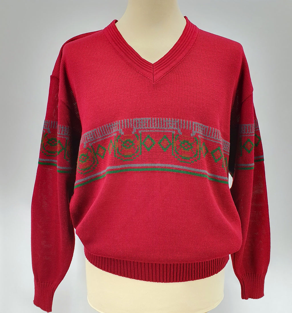 Burgundy men's sweater from the 80s, size ML