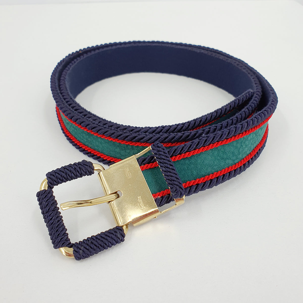 Green velvet-covered accessory belt from the 80s, length 83-88cm