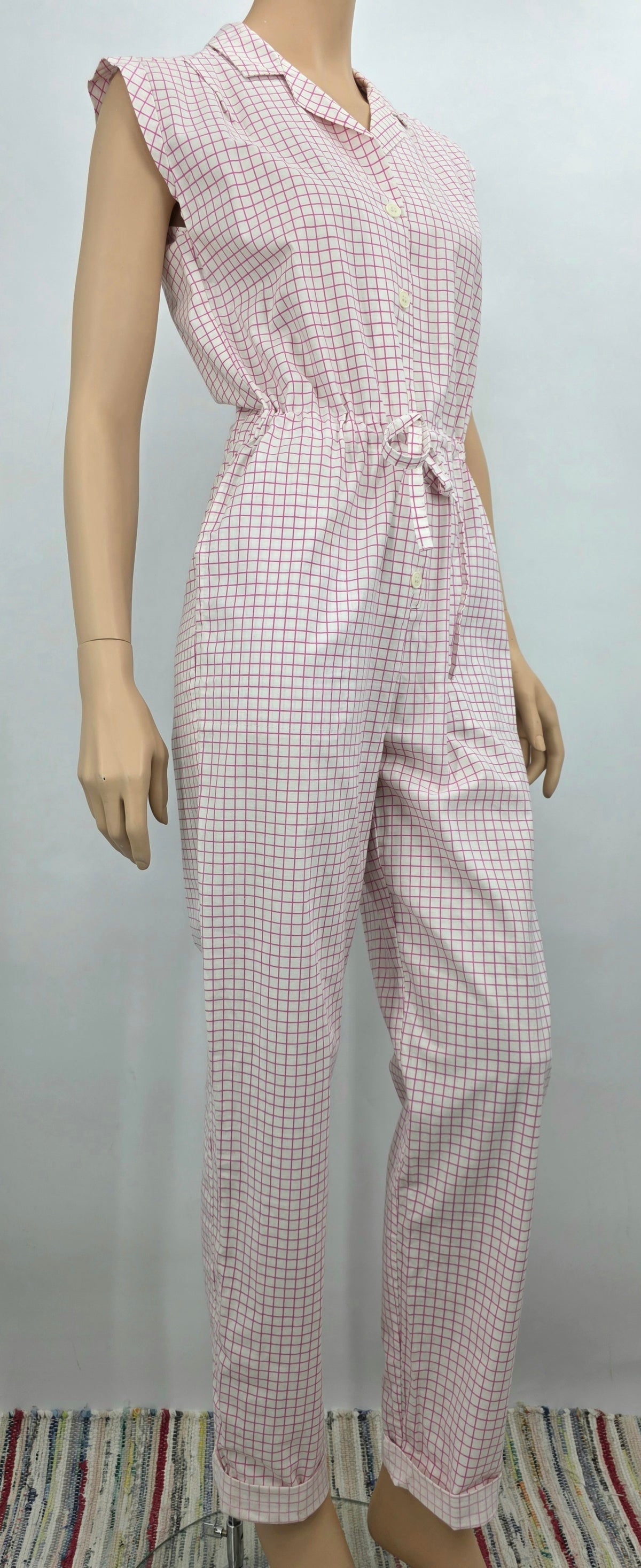 Finn-Flare, ruutukuvioinen jumpsuit/haalari 80-luvulta, koko 34-36