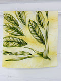 Yellow vintage scarf with a green leaf pattern, size 68x68cm – from the 90s