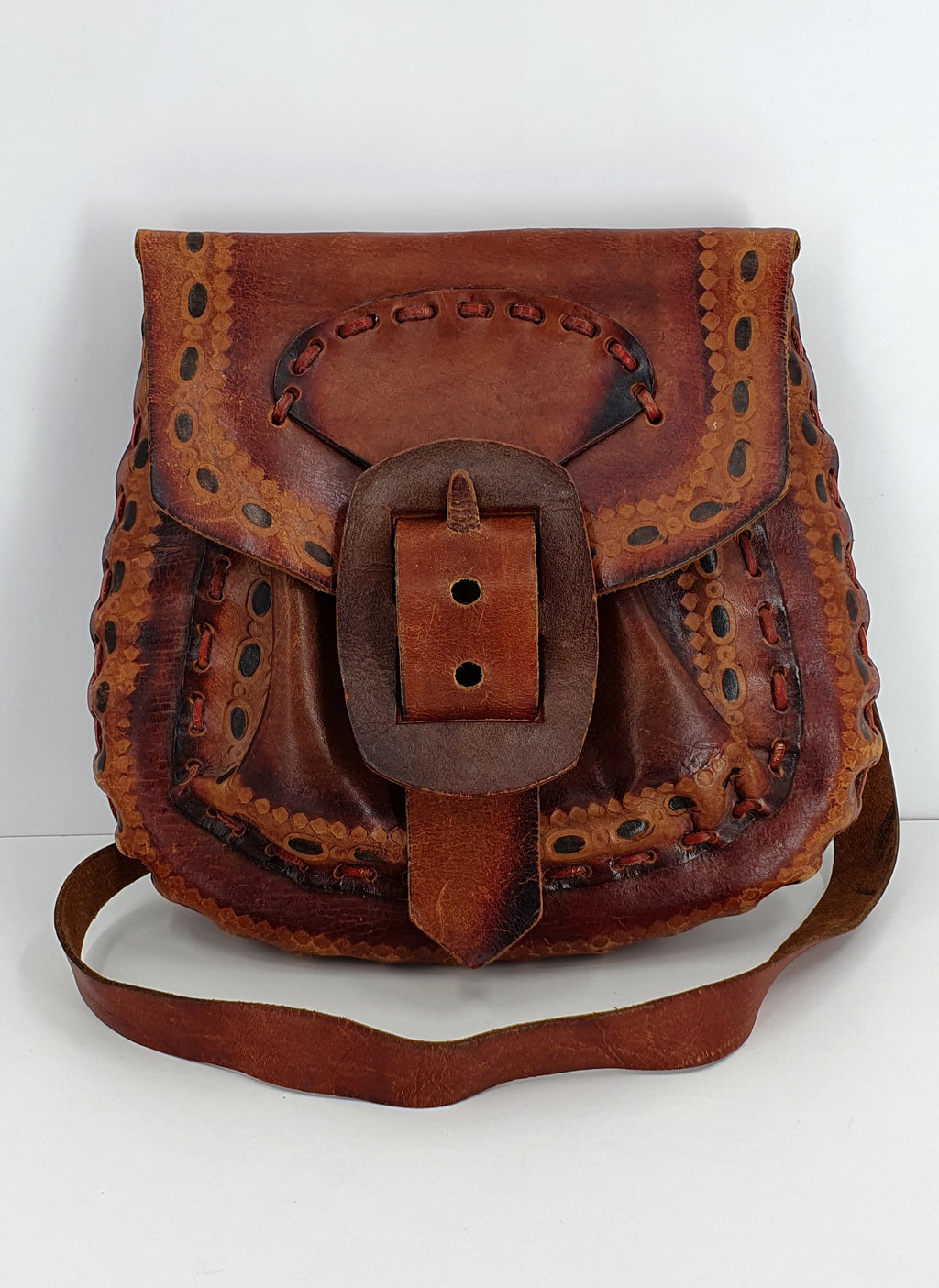 Hippie-style leather bag from Brazil, genuine leather