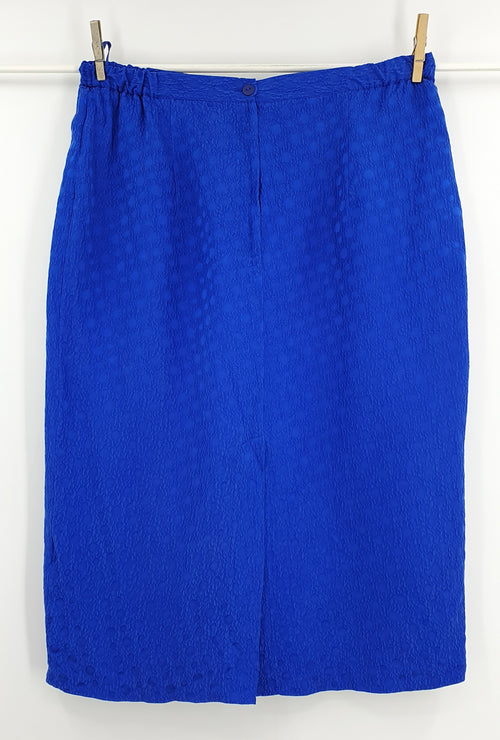 Amis, suomalainen silkkihame 90-luvulta, väri sähkönsininen vyöt.ymp.84-100cm, koko 44-46