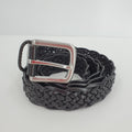 Men's narrow belt, black braided leather, length max. 95cm